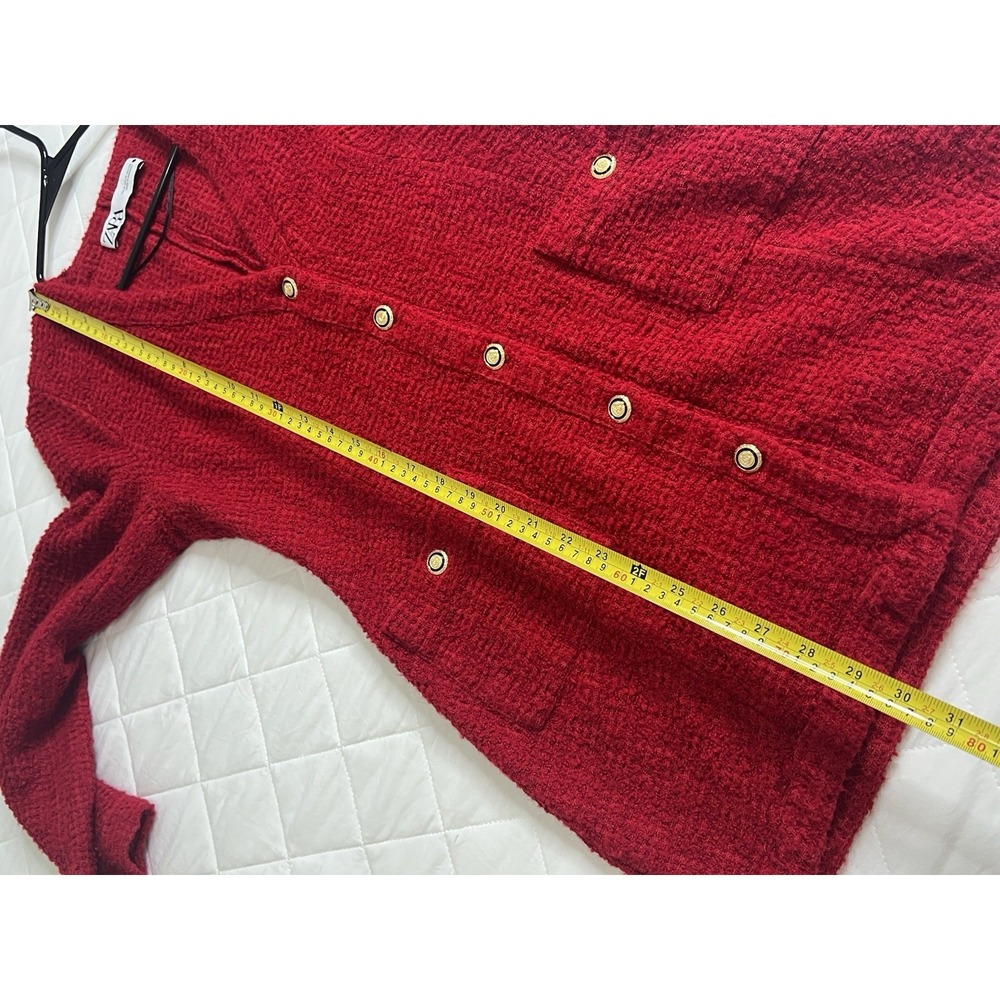 ZARA Boucle Knit Cardigan Dress M Red Preppy Old Money Dark Academia Chic Luxe - Picture 6 of 7